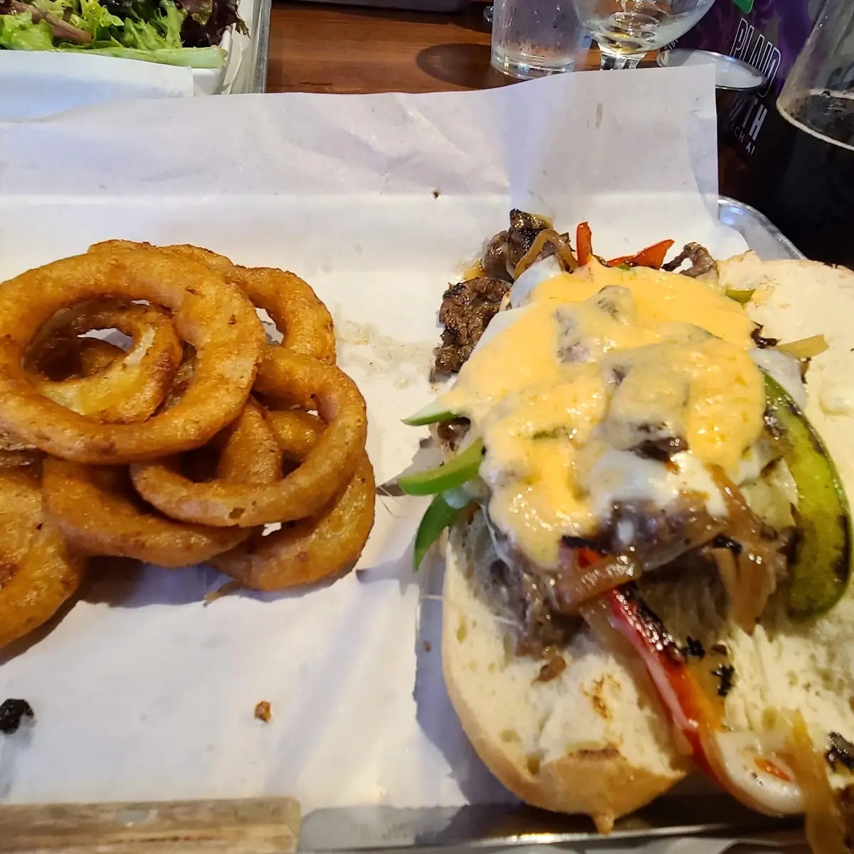 Onion Rings an Philly Cheese Steak Sandwich
