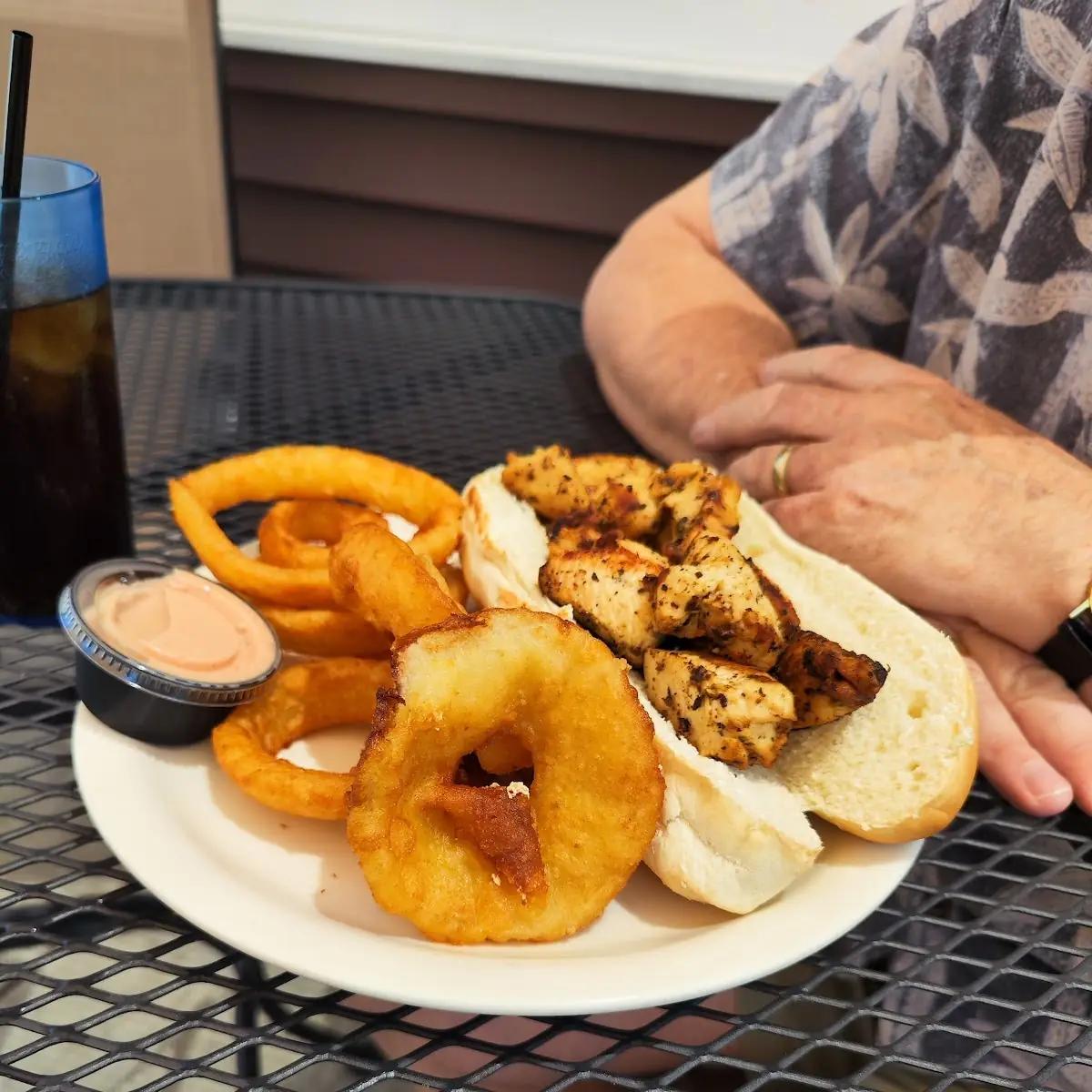 Spiedie Sub and Onion Rings
