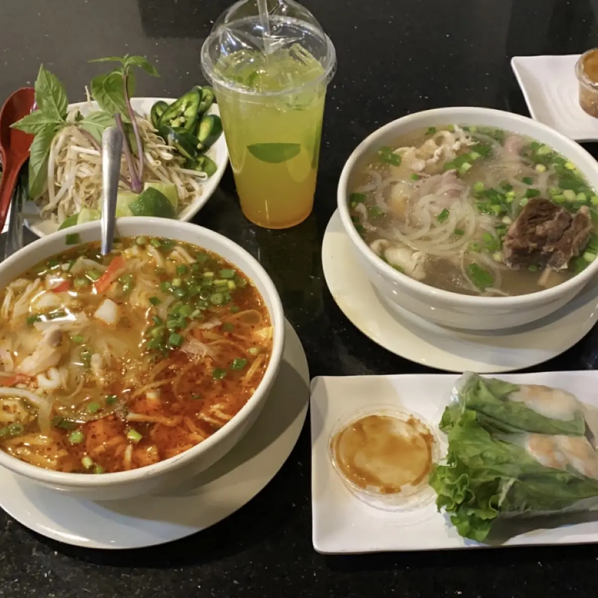 Beef and Shrimp Pho with Spring Rolls