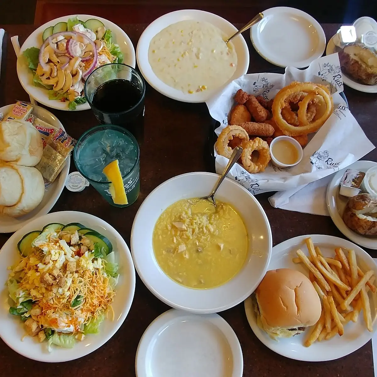 Soup & Salad Bar Kids Cheeseburger FF Sampler Appetizer Platter