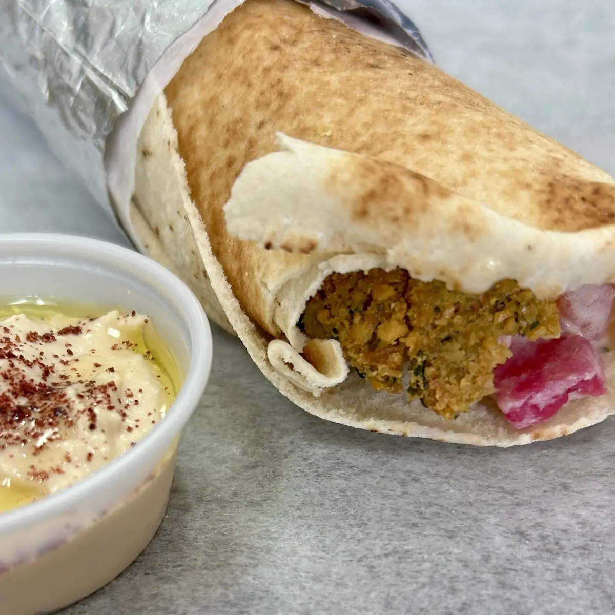 Falafel Sandwich and Side of Hummus
