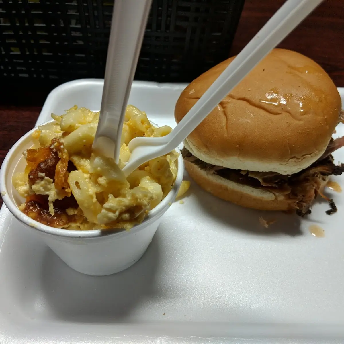 Macaroni and Cheese and BBQ Pork Sandwich