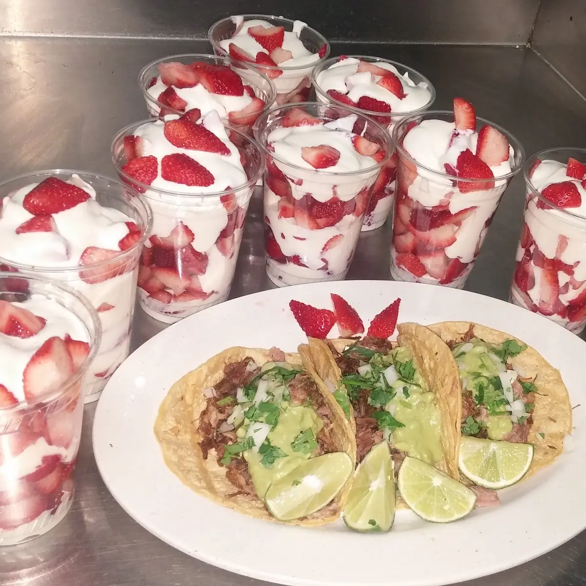Strawberries and Cream and Carnitas Tacos