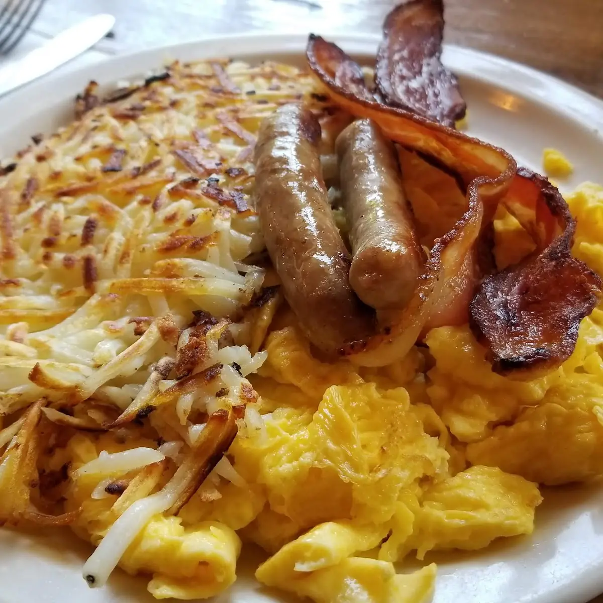 Scrambled Eggs Hash Browns Sausage & Bacon