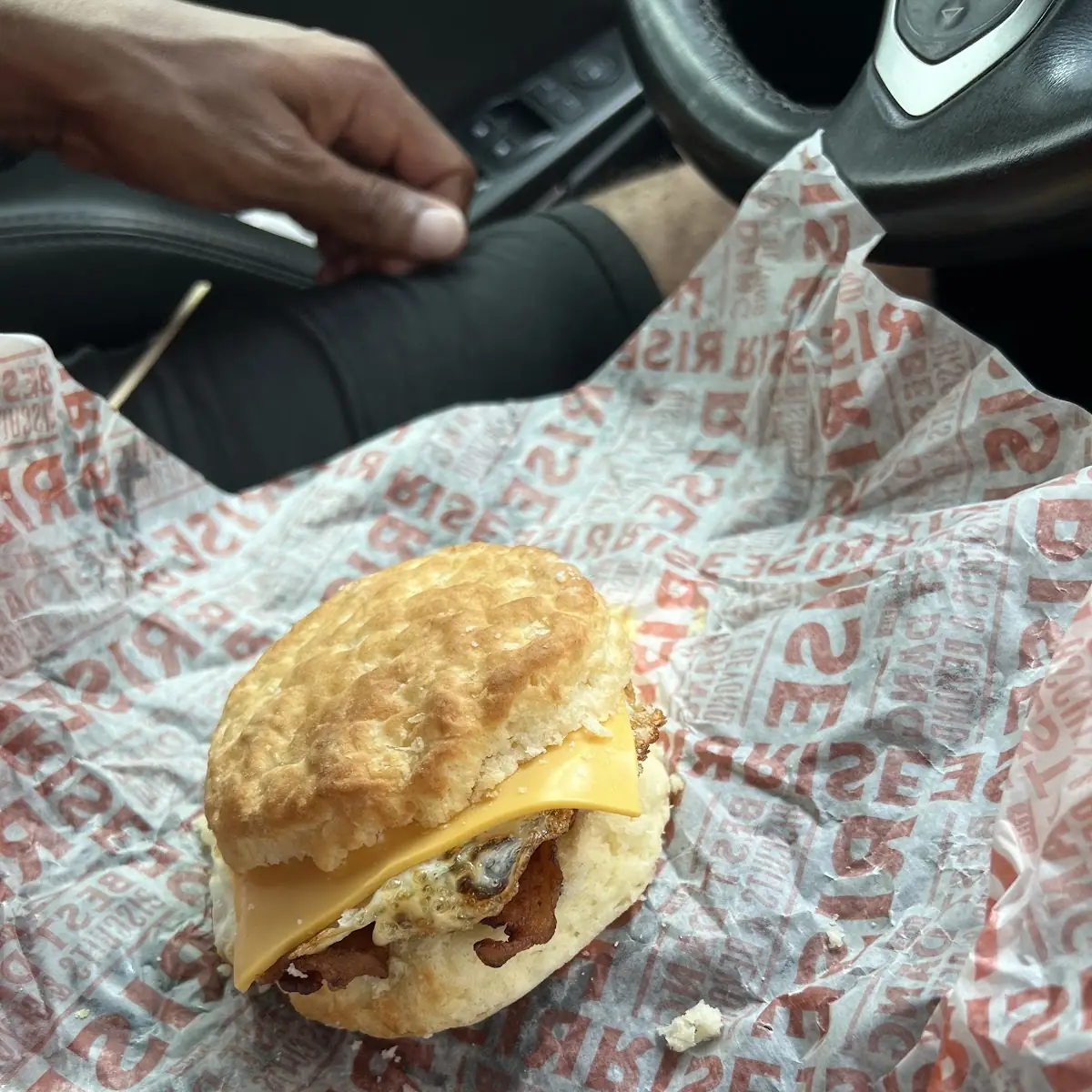 Classic Chicken Biscuit with Pickles on a Cheddar Biscuit