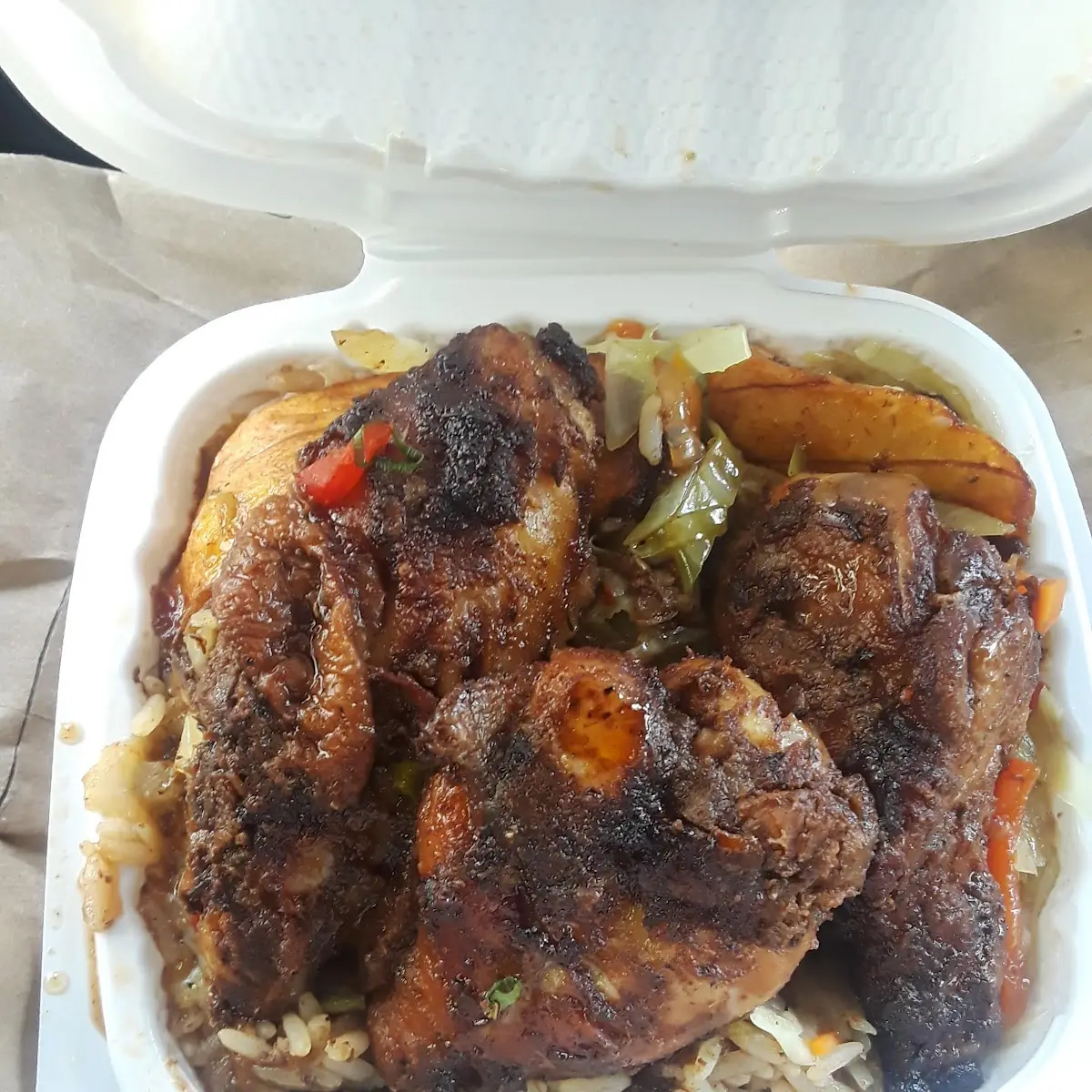 Jerk Wings Rice and Peas Mixed Veg