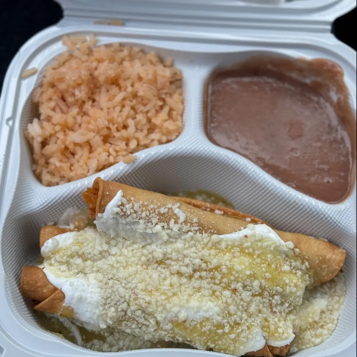 Chicken Taquitos Dorados with Rice and Beans