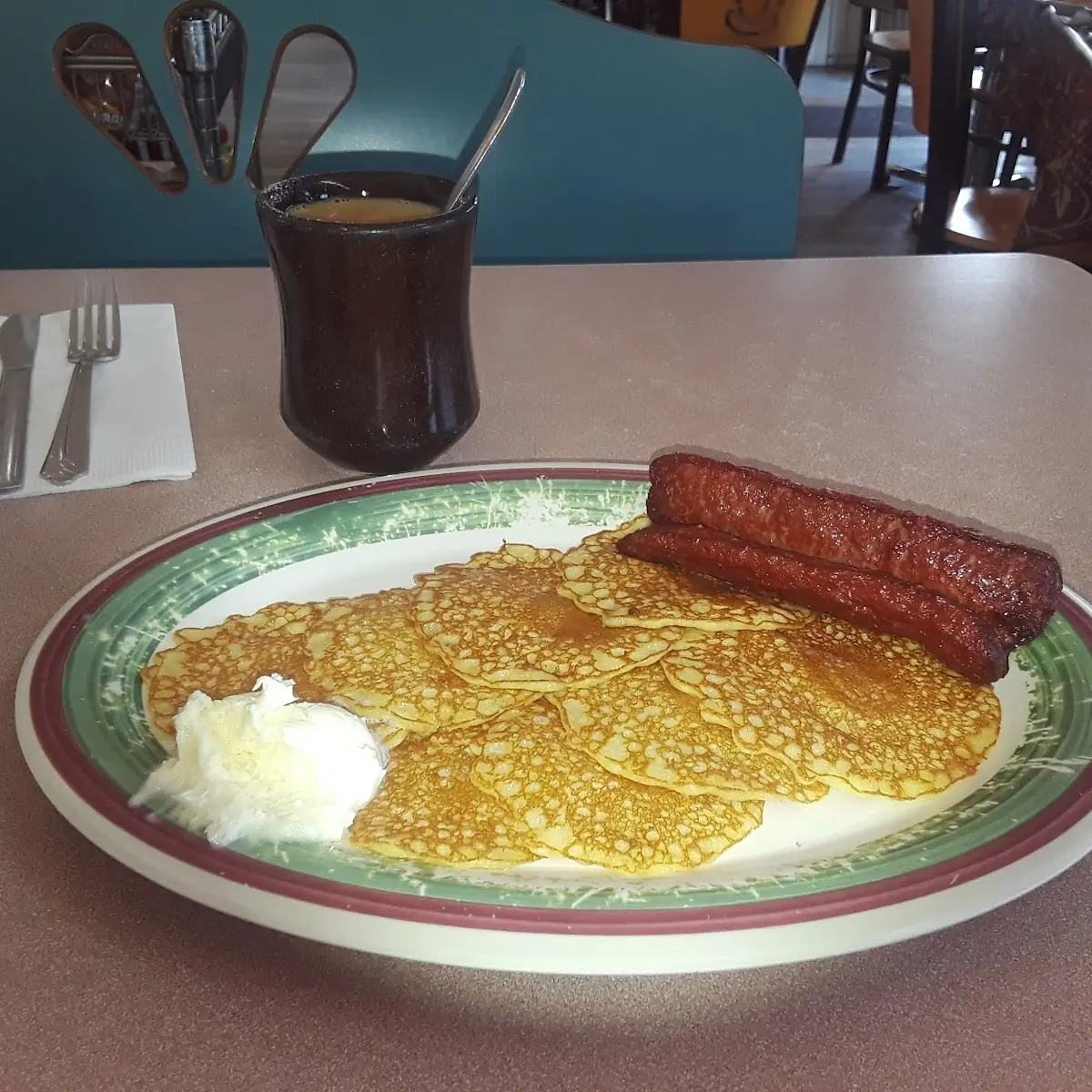 Silver Dollar Pancakes and Beef Sausage