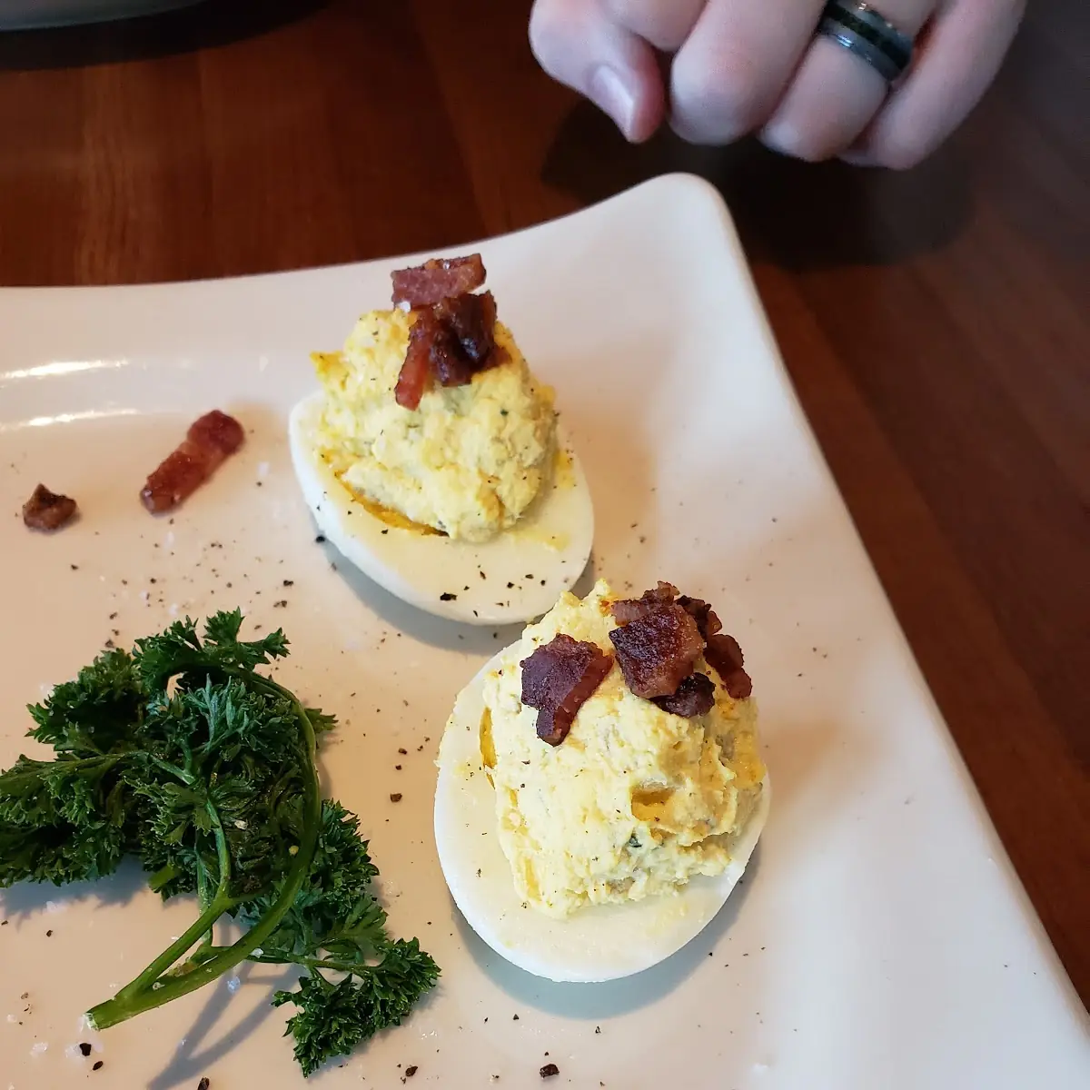 Deviled Eggs with Sugar Cured Bacon