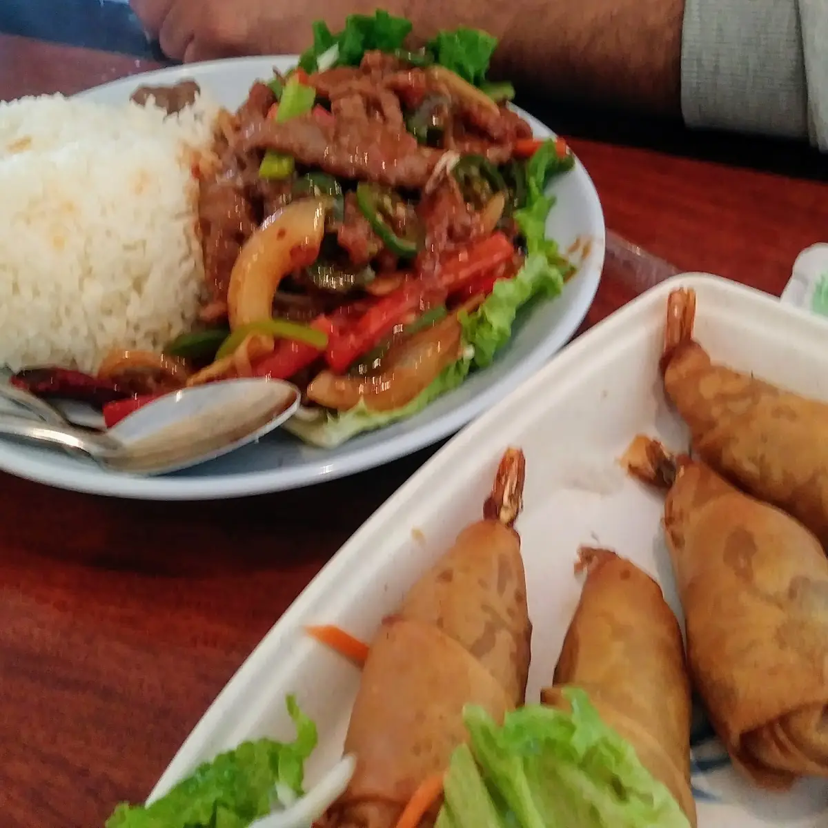 Shrimp Egg Rolls Mongolian Beef