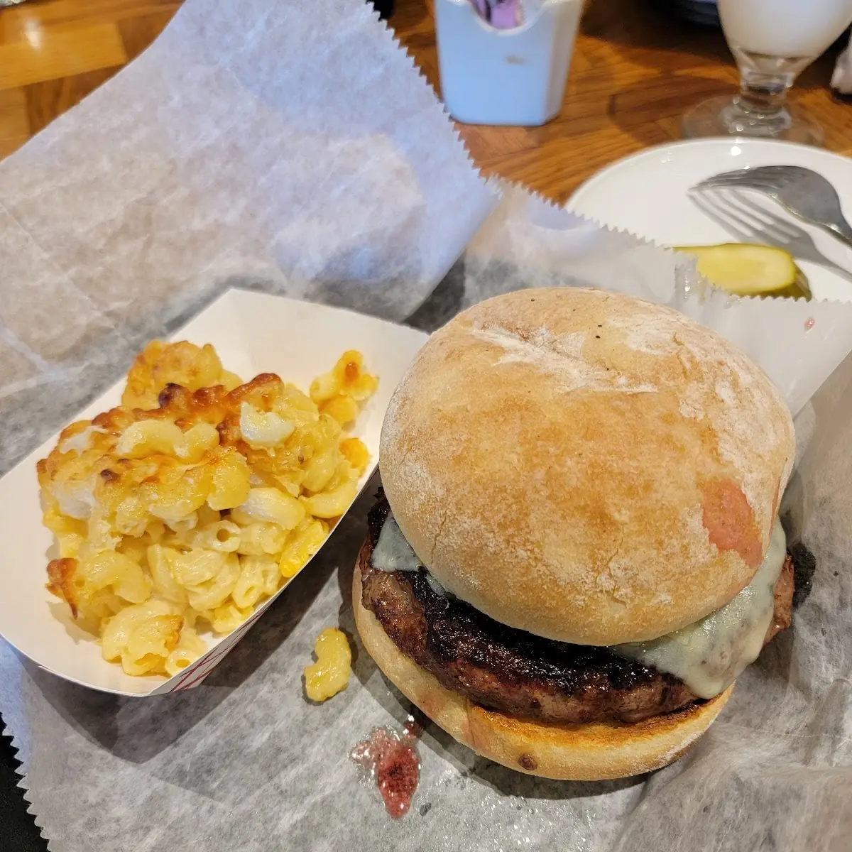 Burger and Mac and Cheese