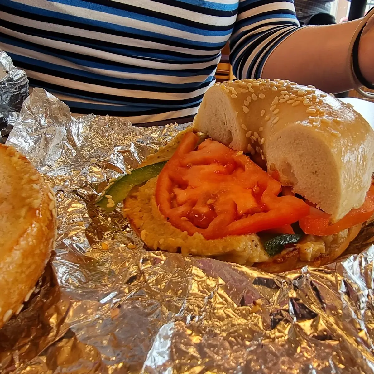 Hummus and Veggies Bagel