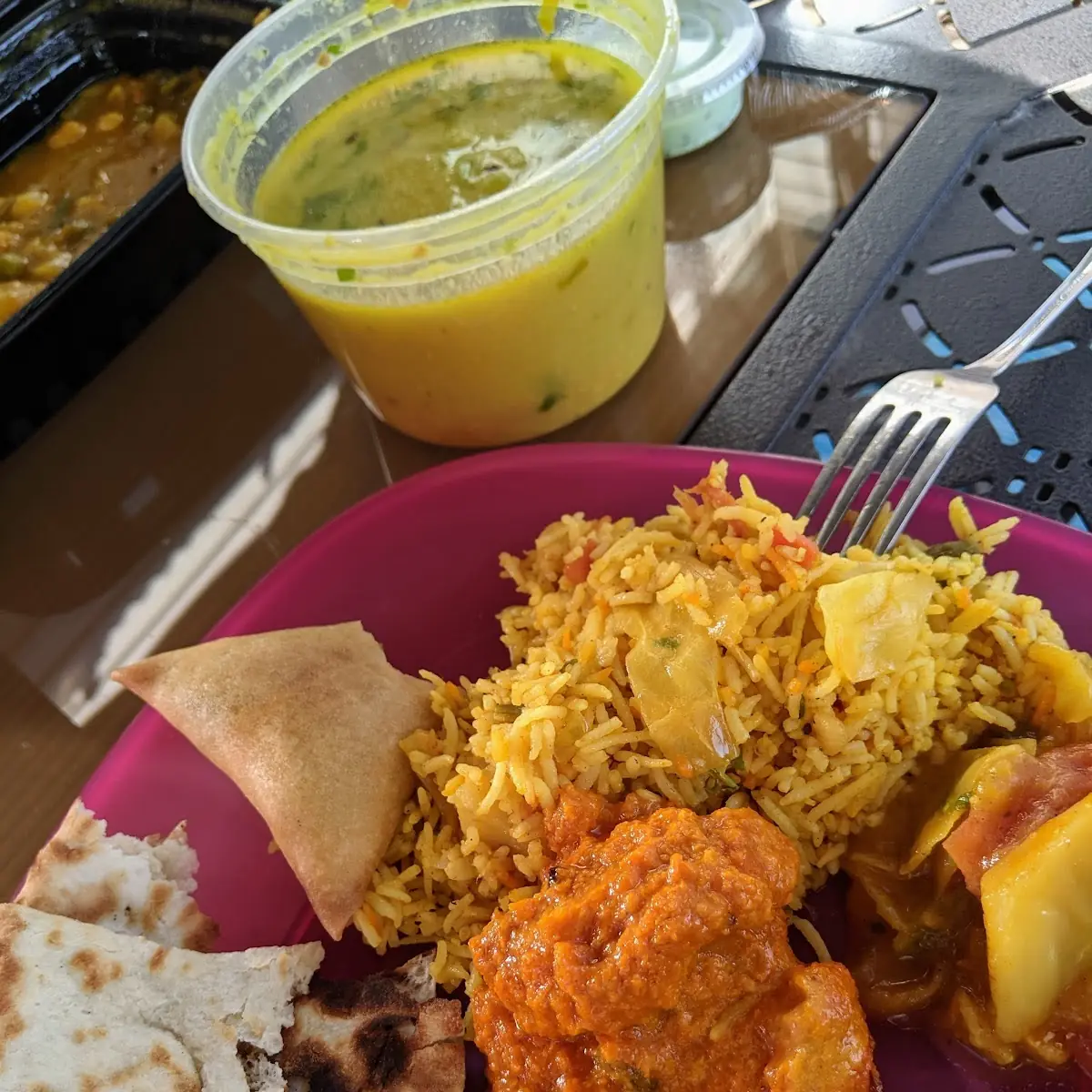 Vegetable Biryani Rice Masala Potatoes Cabbage Curry Samosa Naan