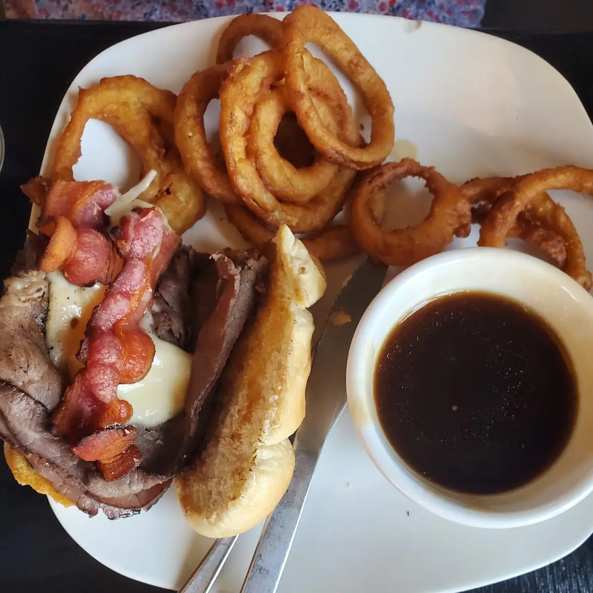 French Dip and Onion Rings