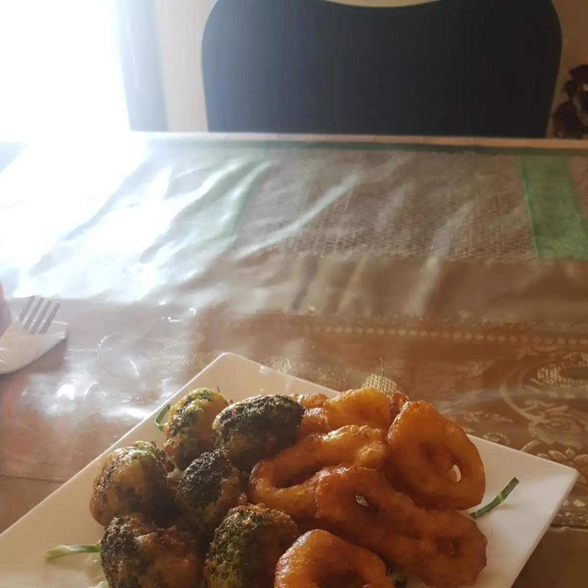Deep Fried Onion Rings and Broccoli