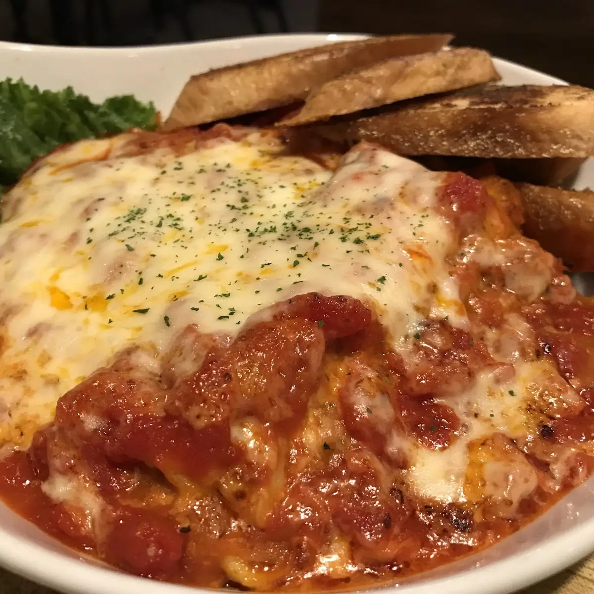 Meat Lasagna with Garlic Bread