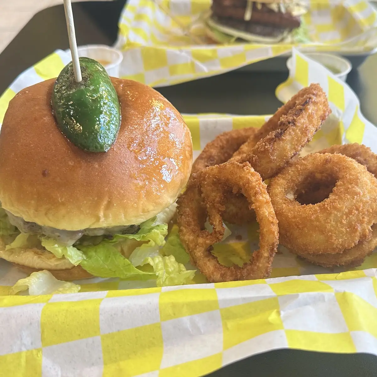 Mushroom Burger with Onion Rings
