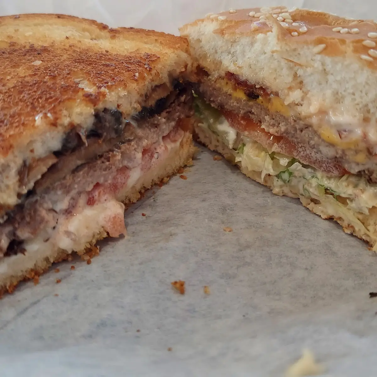 Mushroom Sourdough Burger and Bacon Cheeseburger