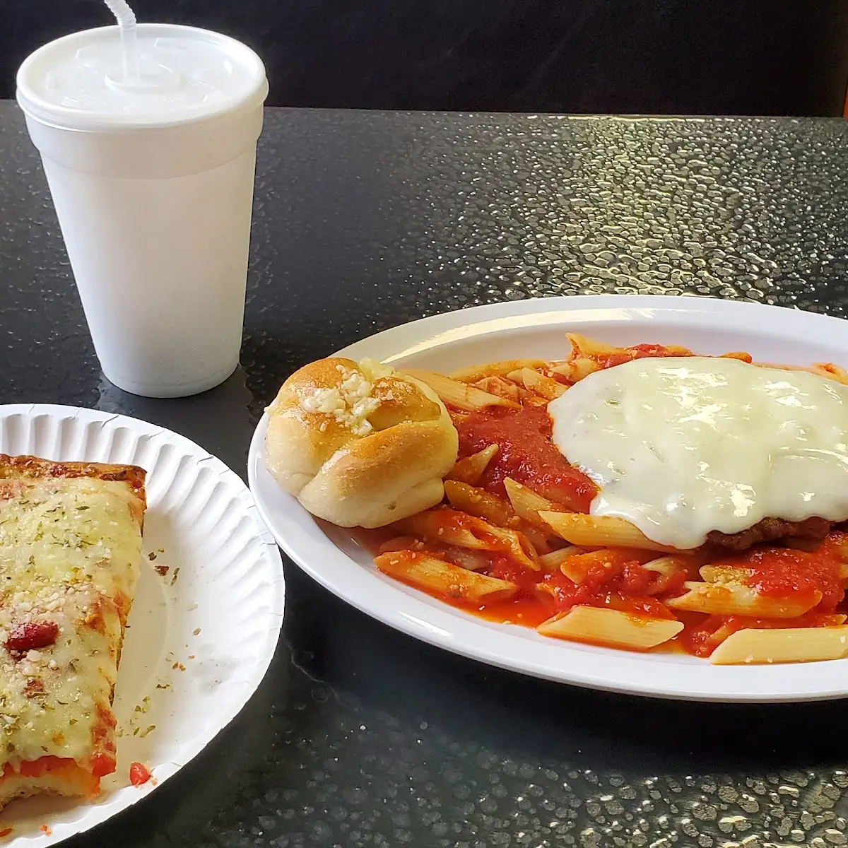 Chicken Parmesan & Sicilian Pizza Slice