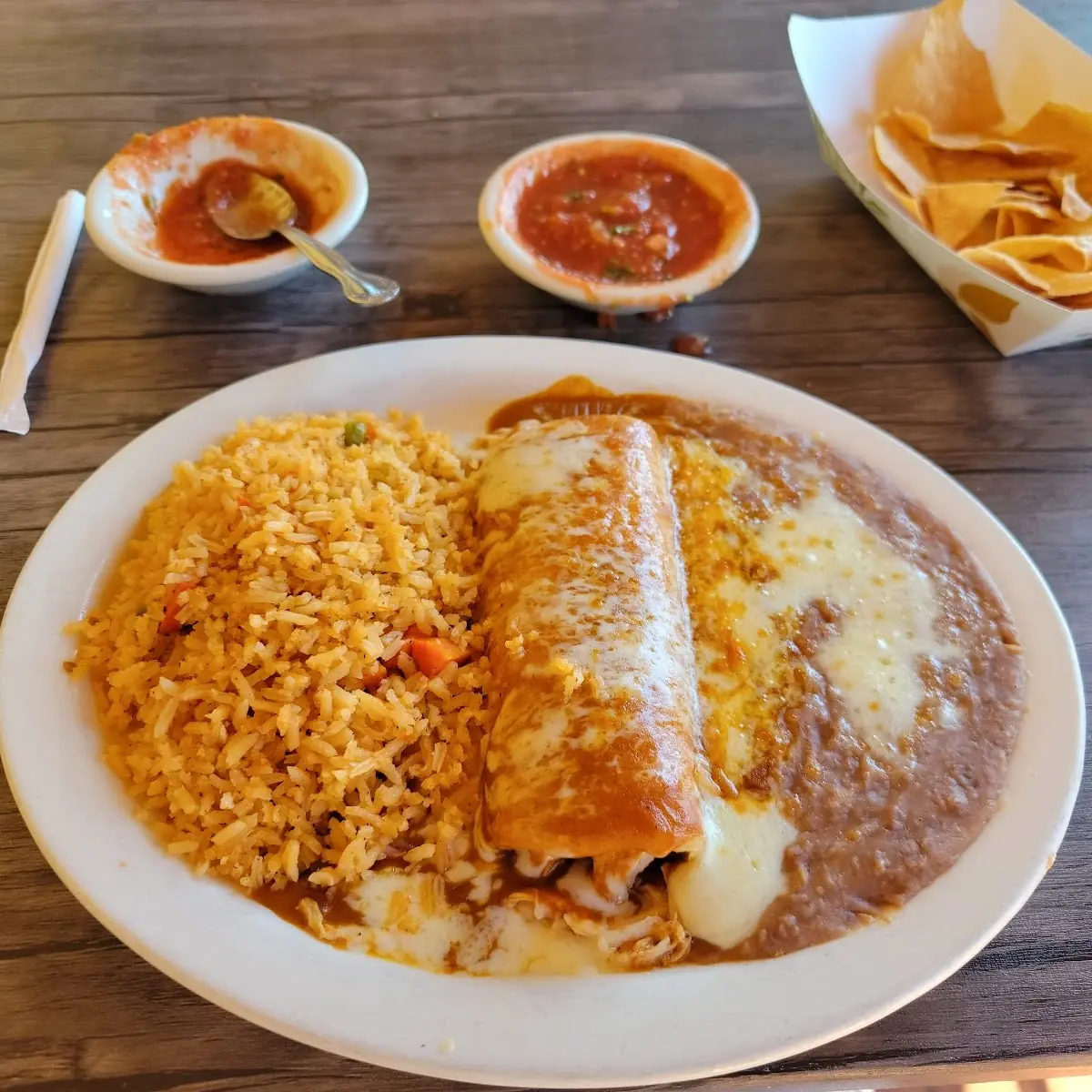 Chicken Enchilada Rice with Refried Beans