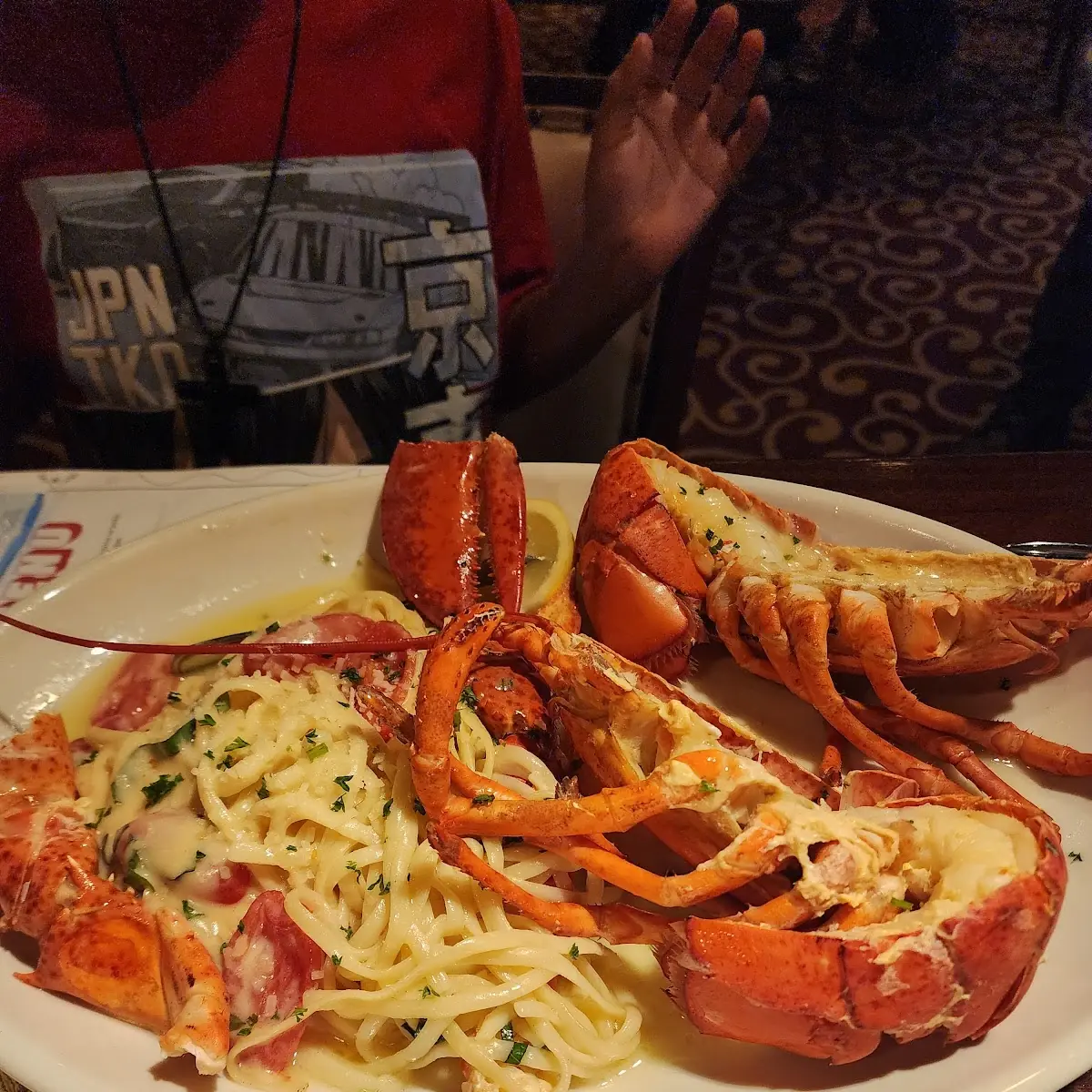 Filet Mignon & Grilled Rock Lobster with Mashed Potatoes & Fresh Green Beans