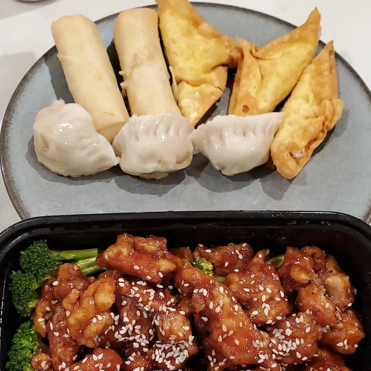 Appetizers Sampler and Sesame Orange Chicken