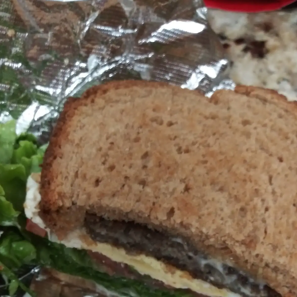 Crispy Scrapple Egg with Lettuce Tomato & Mayo Sandwich
