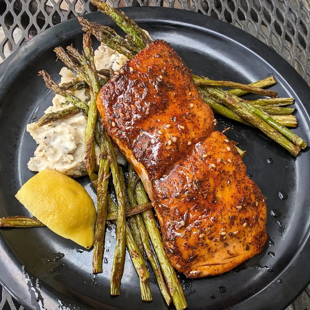 Salmon Asparagus and Mashed Potatoes