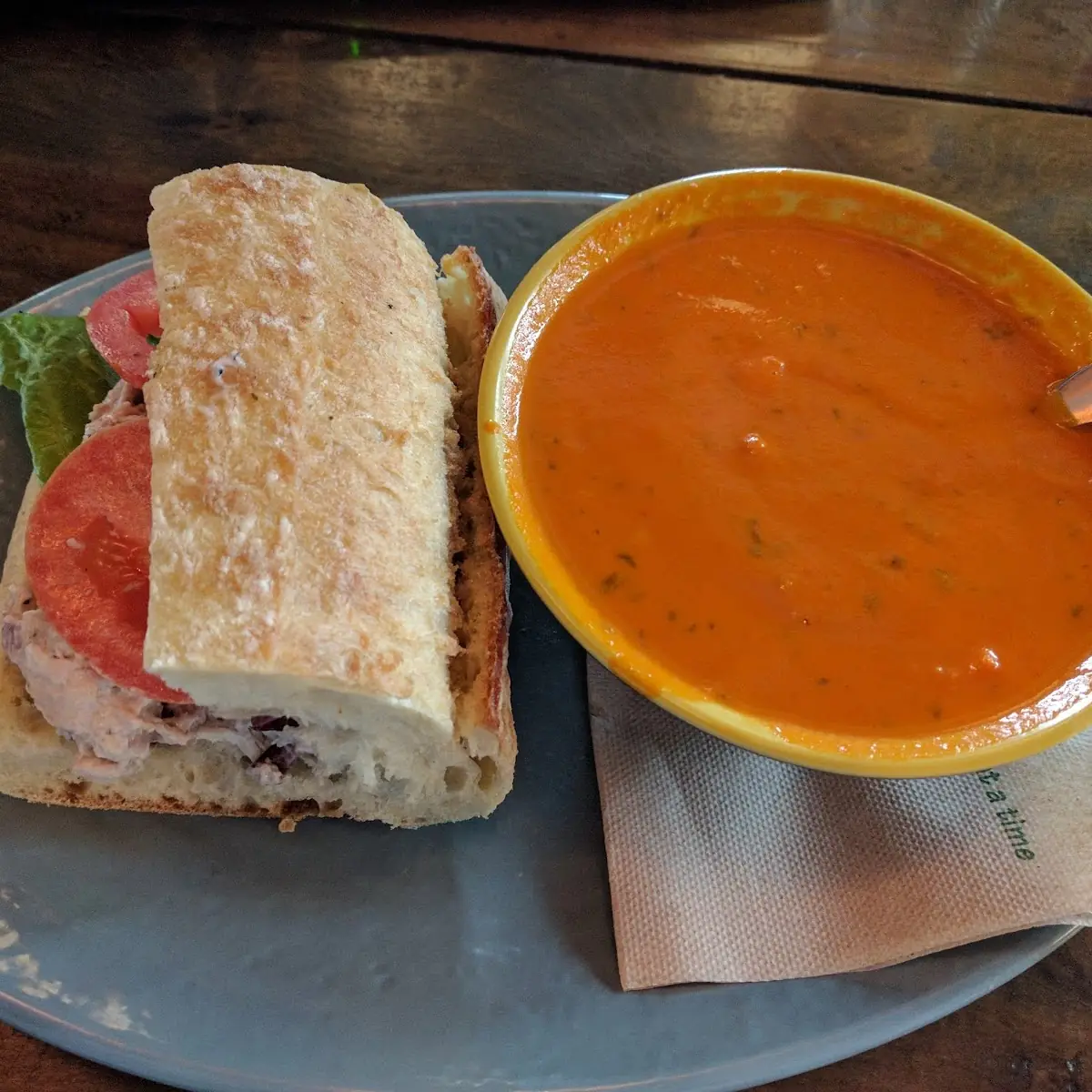 Chicken Cranberry Salad Sandwich and Tomato Soup
