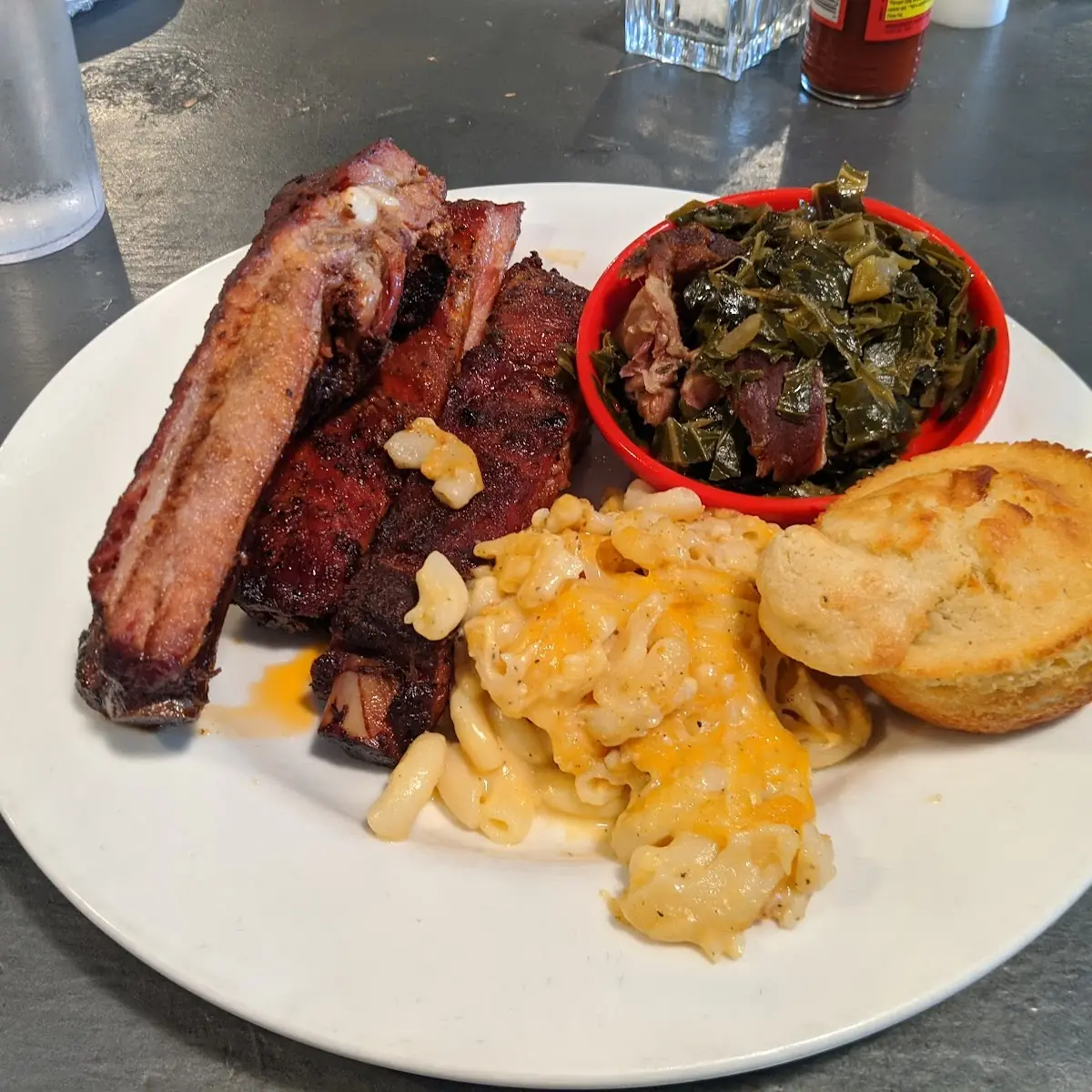 Ribs Mac and Cheese and Greens