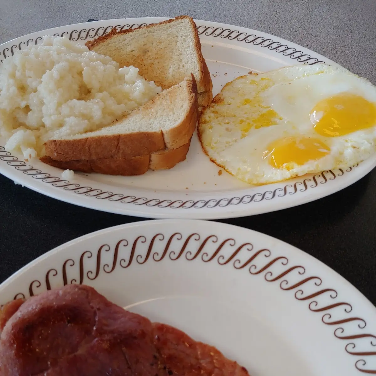 Country Ham Toast and Grits with Sunny Side Up Eggs