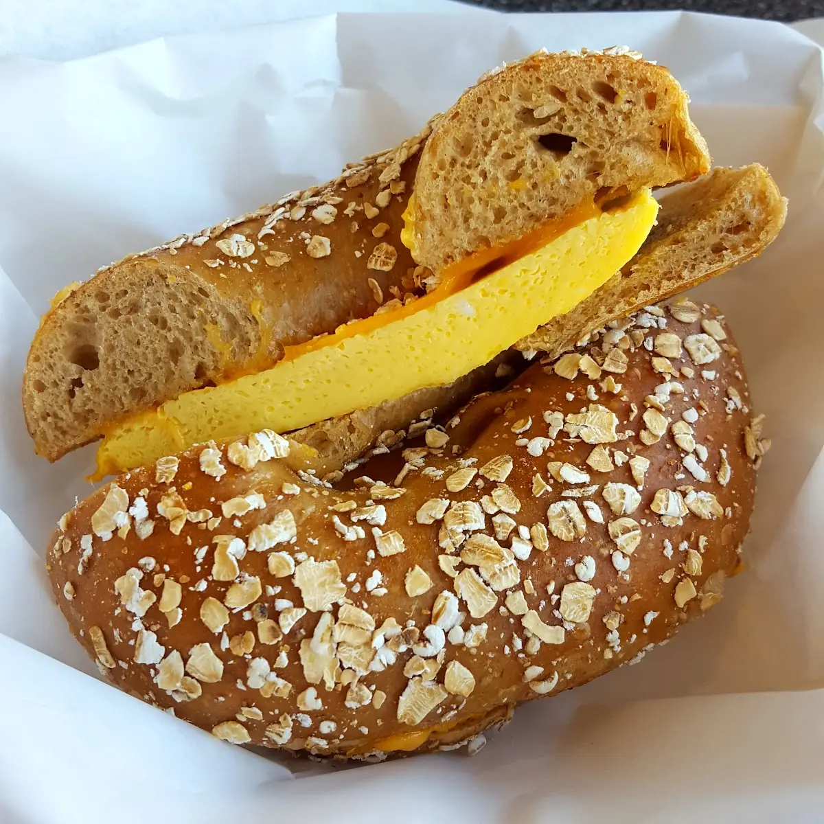 Whole Grain Bagel Sandwich with Egg and Cheese