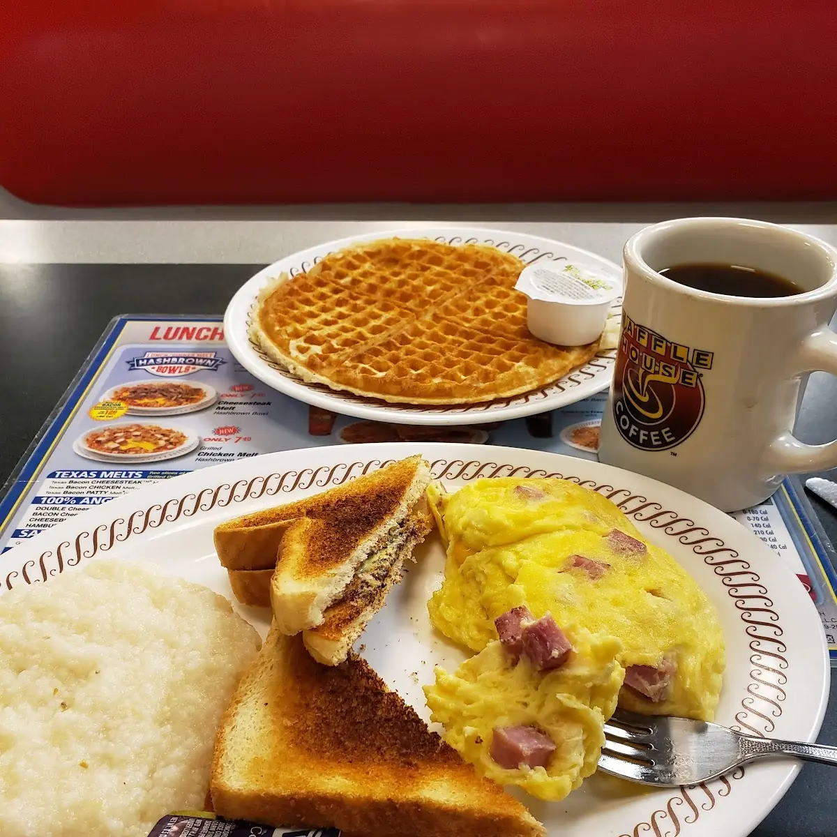 Ham & Cheese Omelette Toast Grits & Waffle