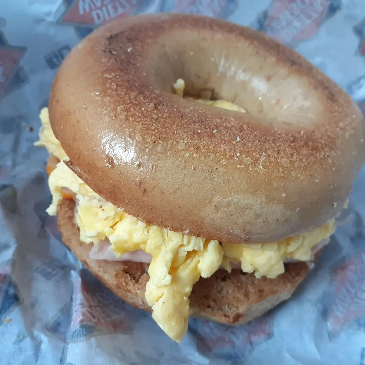 Ham and Eggs and Cheese on Everything Bagel