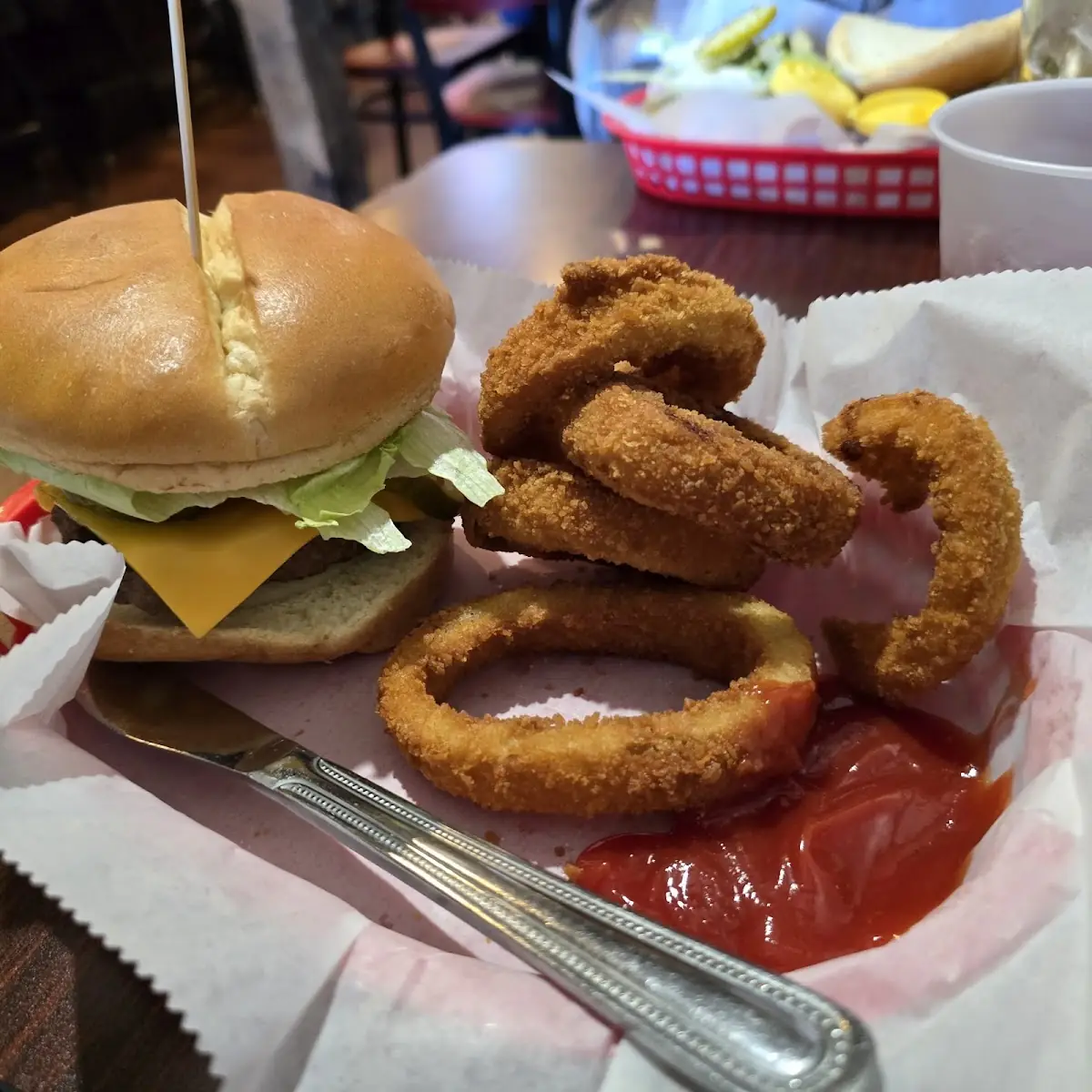 Classic Burger and Onion Rings