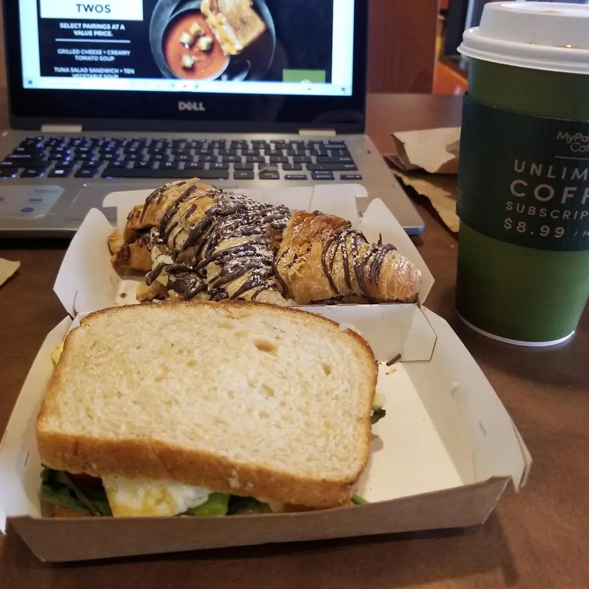 Avocado Egg Whites Spinach Sandwich & Chocolate Croissant