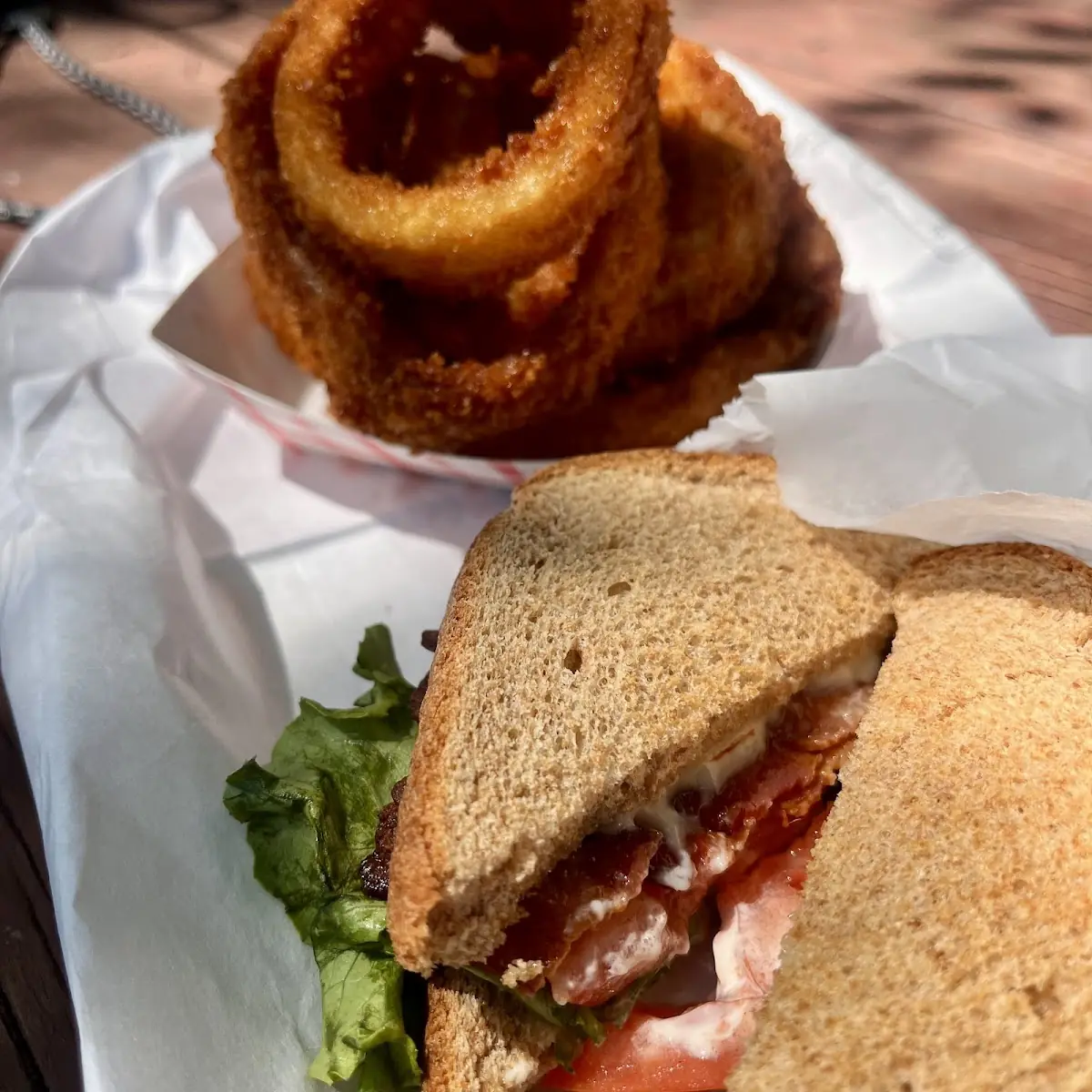Crispy Onion Rings and Sandwich