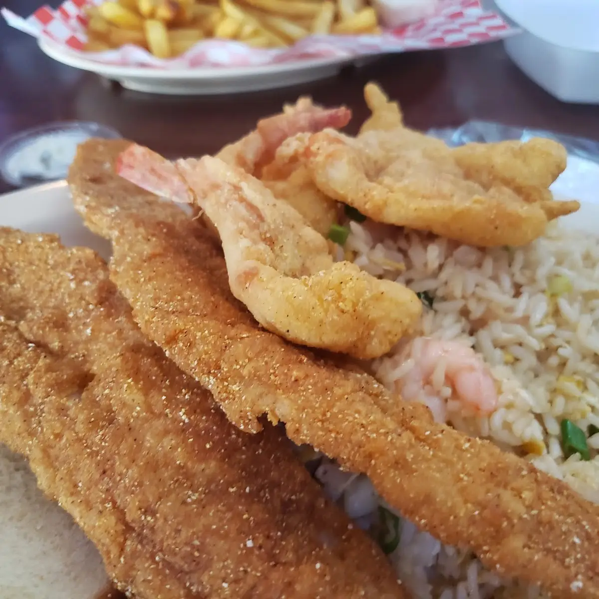 Fried Catfish and Shrimp with Shrimp Fried Rice