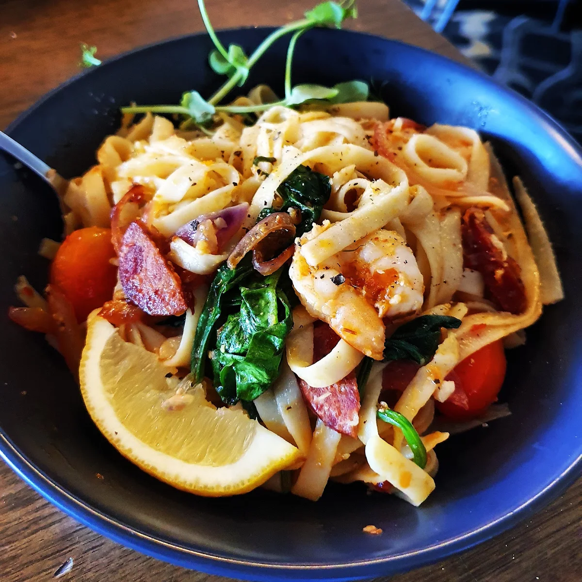Spicy Prawn Fettuccine, Newmason Eat Drink Relax