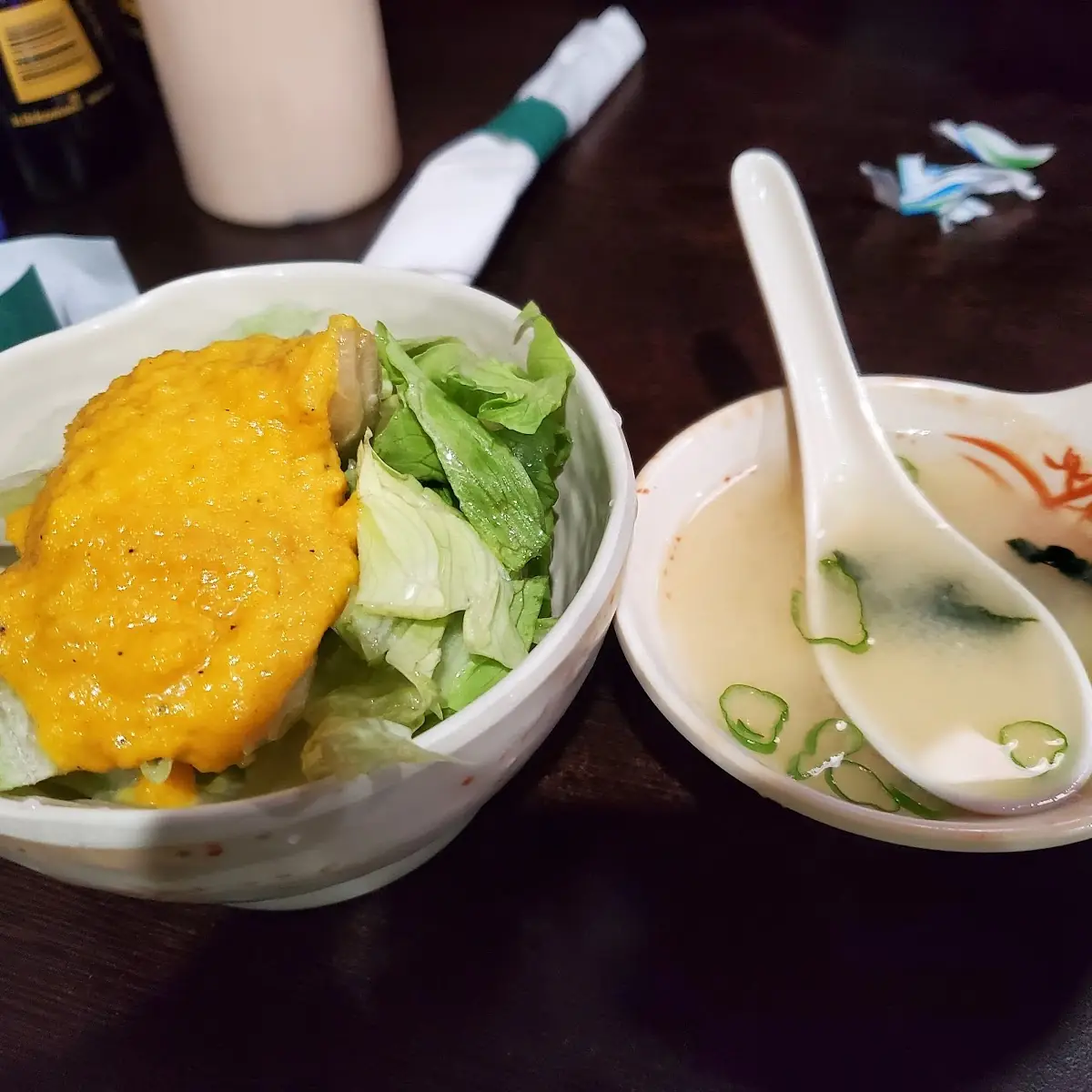 Miso Soup and Salad with Ginger Dressing