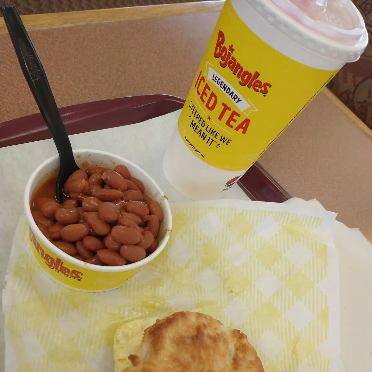 Egg and Cheese Biscuit with Cajun Pintos