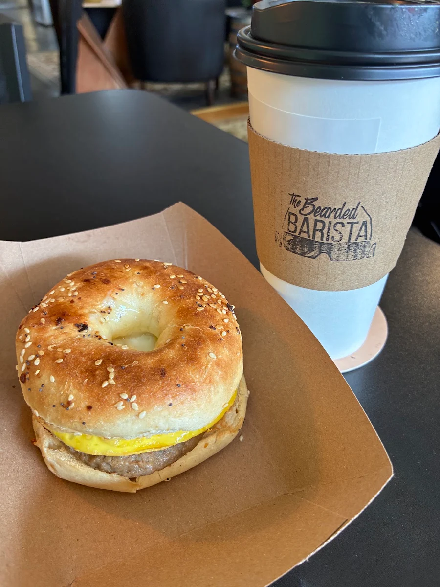 Matcha Latte and Breakfast Sandwich