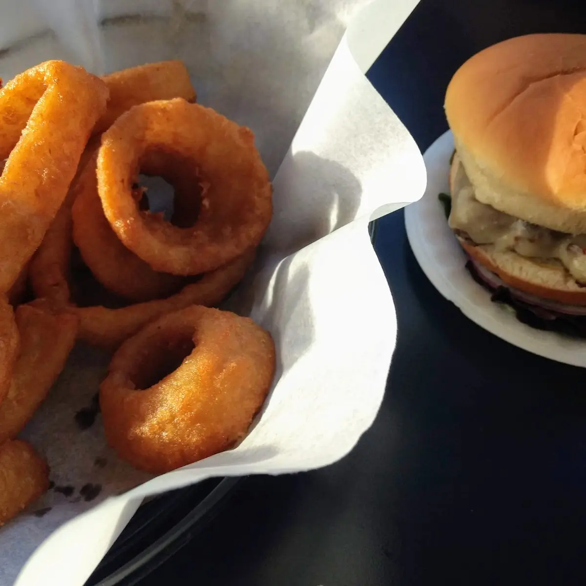 Burger and Onion Rings