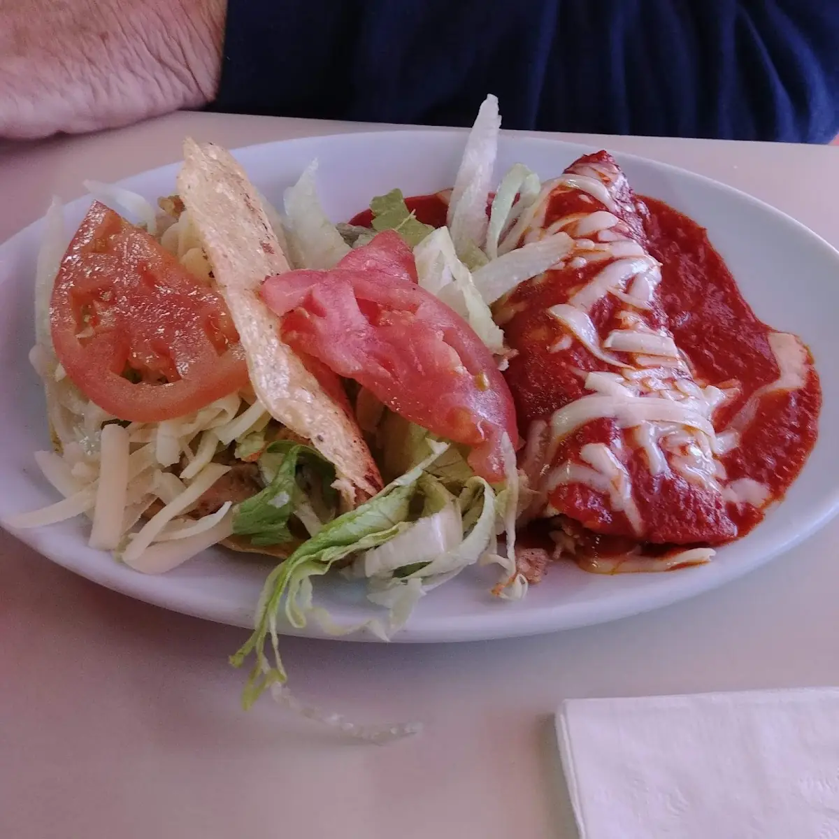 Red Cheese Enchilada and Crispy Taco