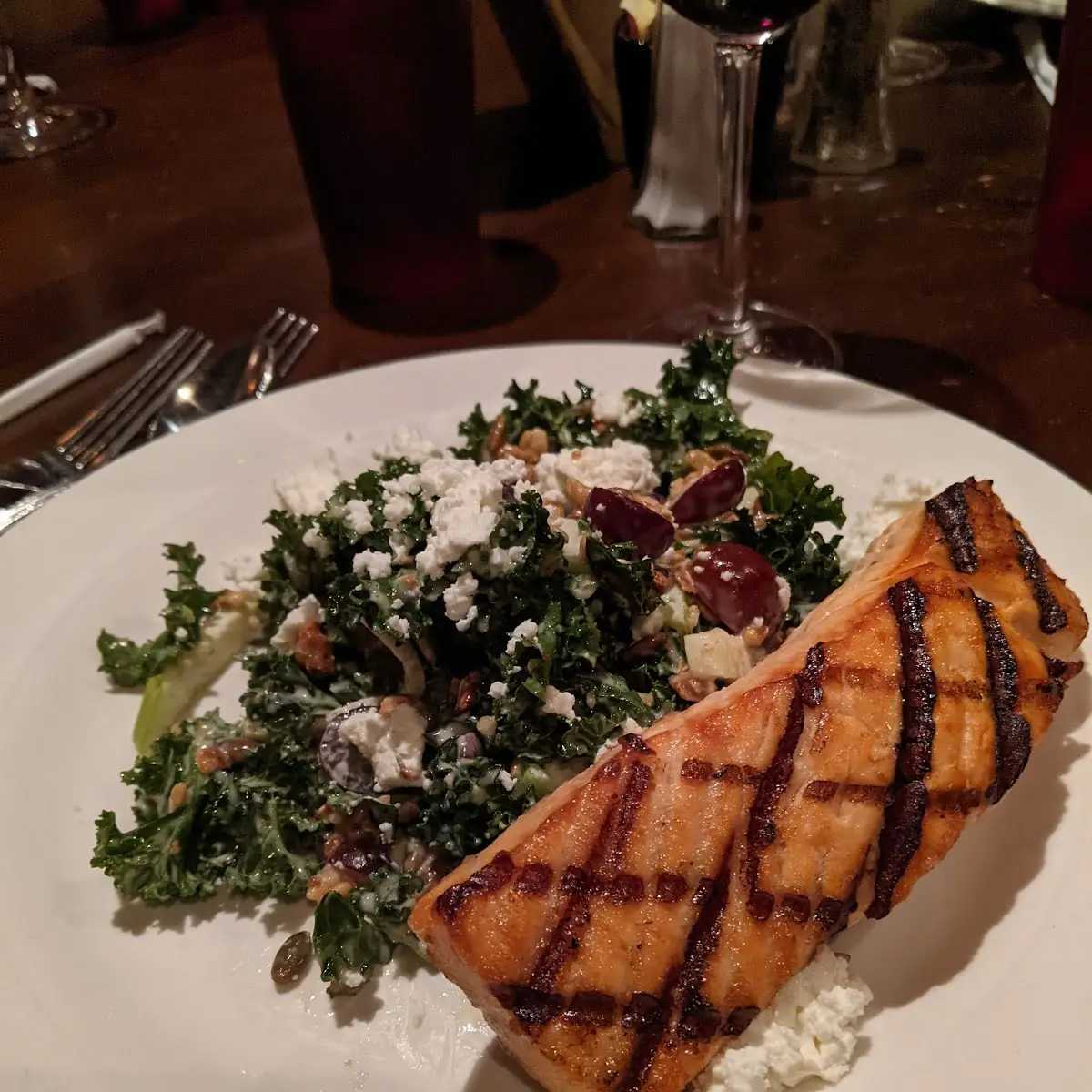 Kale Salad with Added Grilled Salmon