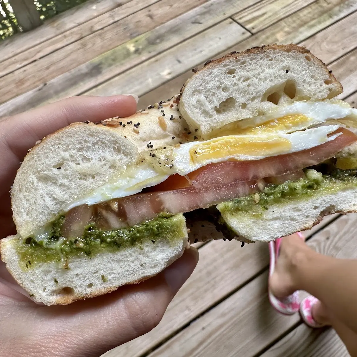 Pesto Breakfast Sandwich on a Bagel