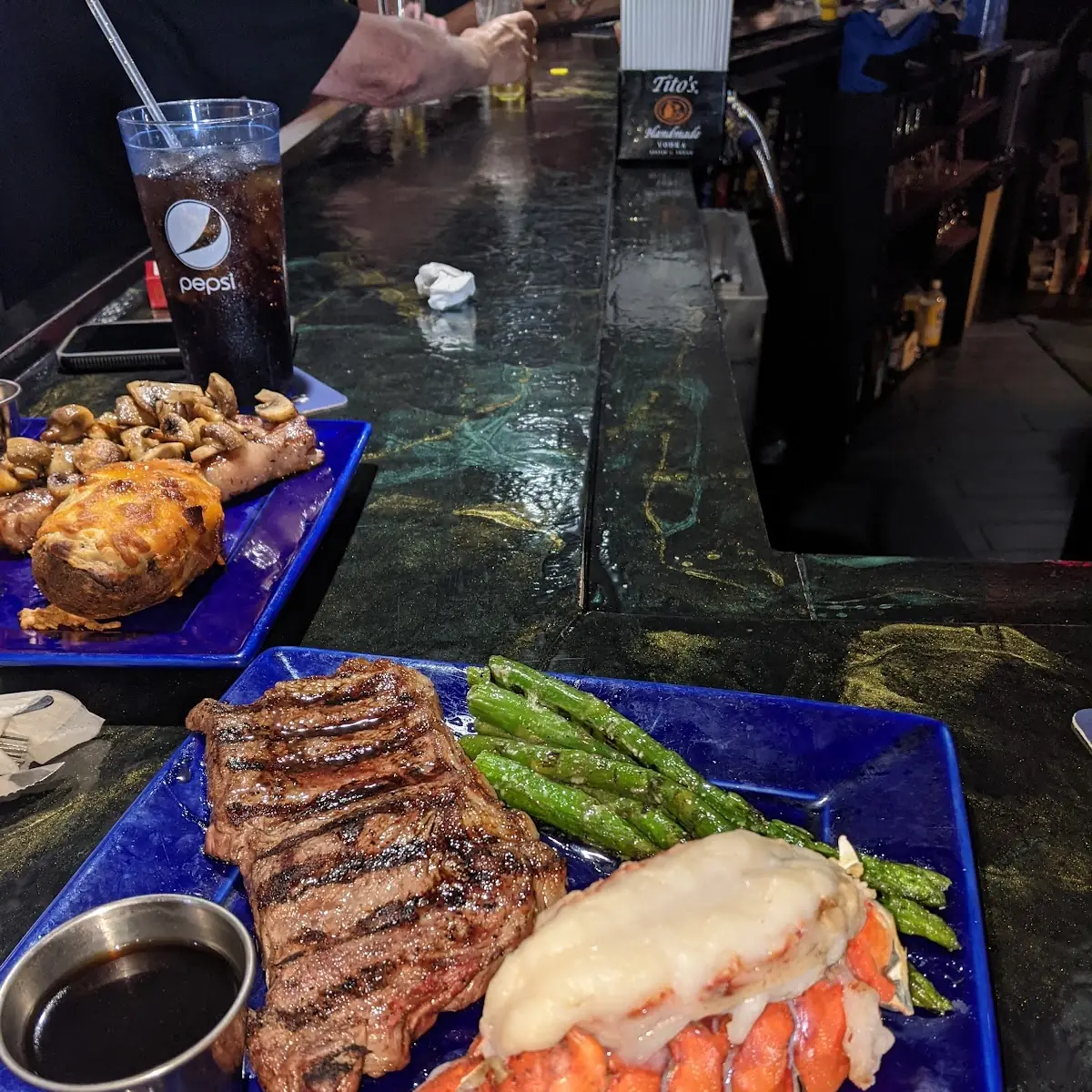 New York Strip Steak Lobster Tail and Asparagus