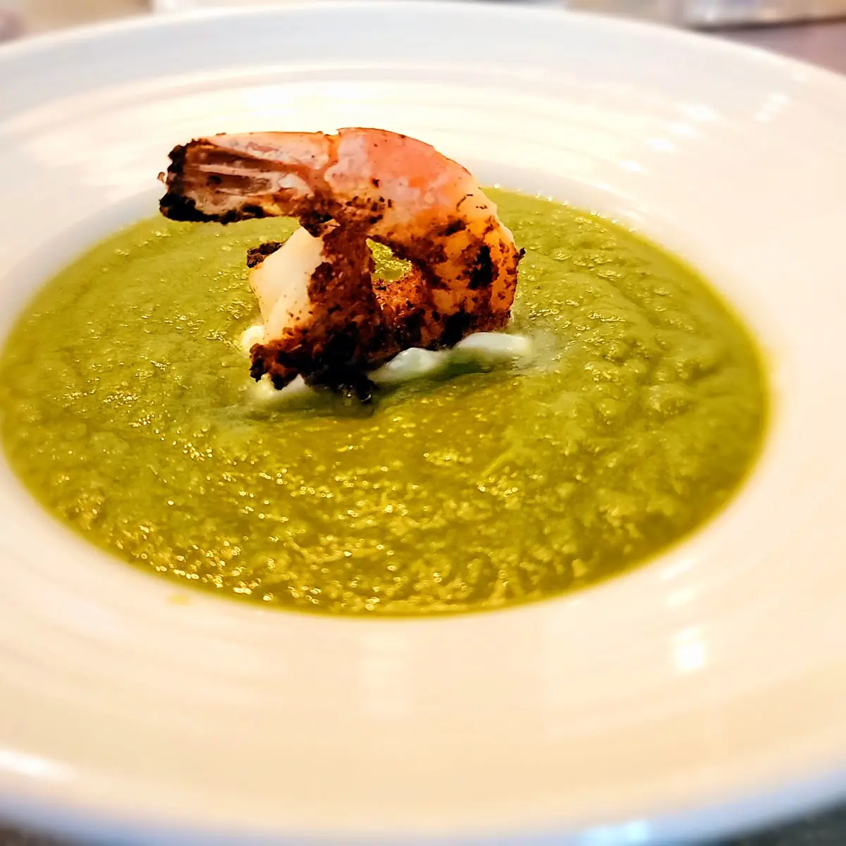 Green Gazpacho with Grilled Shrimp