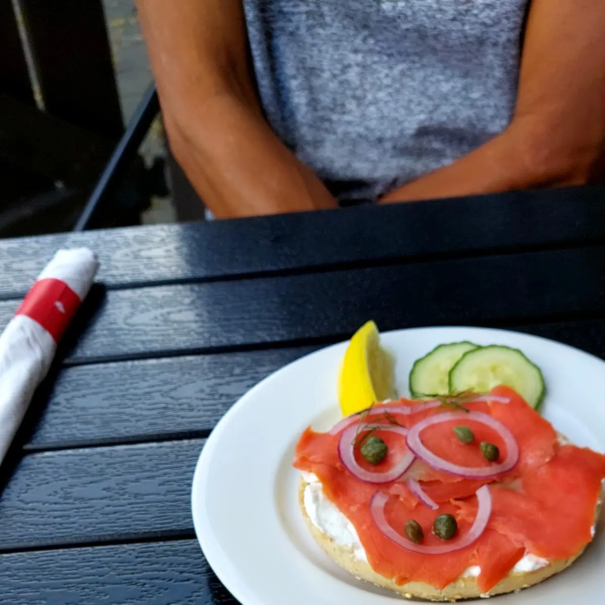 Smoked Salmon Bagel with Cream Cheese, Wood N Frog Coffee Company