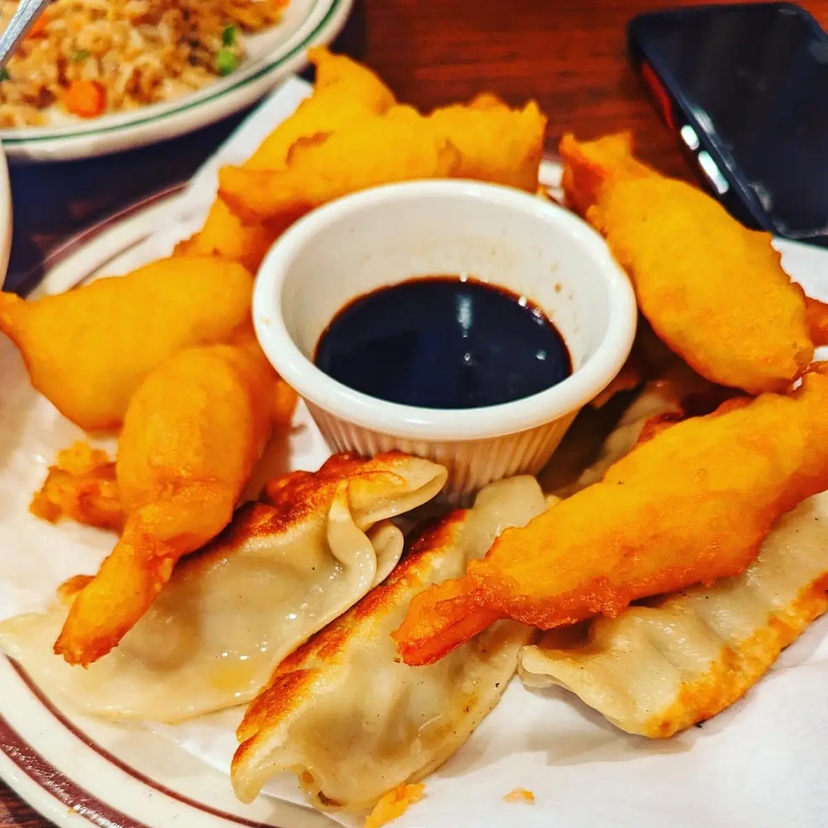 Pot Sticker 8 and Fried Shrimp